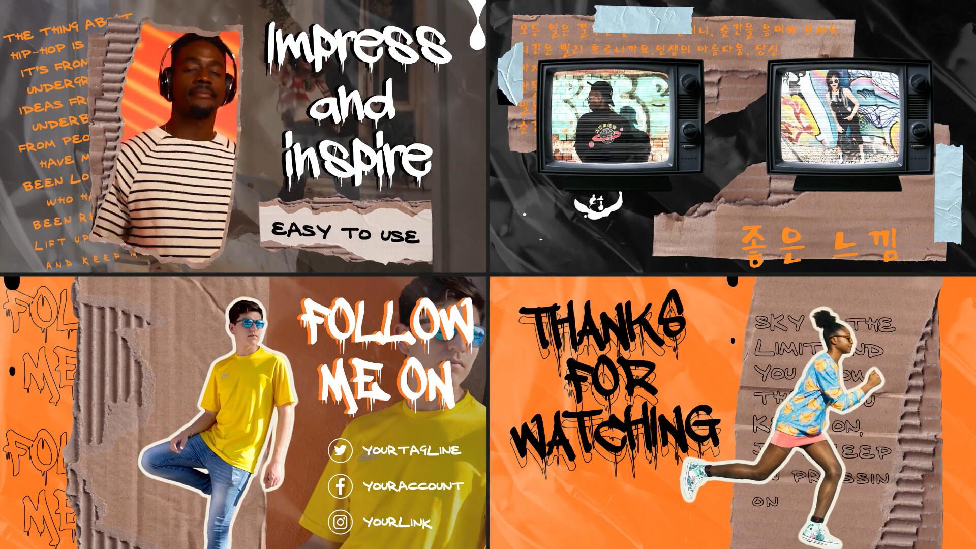 达芬奇模板：复古街头涂鸦城市拼贴艺术风格开场片尾模板 , sucaiwan.com