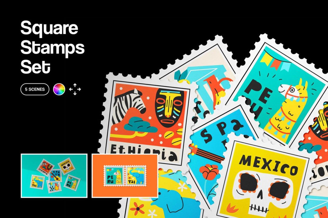 5款方形邮票印花图案设计展示效果图PS智能贴图样机模板素材 Square Stamps Mockup Set 样机素材 第1张-素材湾丨精选海外优质设计素材资源 5款方形邮票印花图案设计展示效果图PS智能贴图样机模板素材 Square Stamps Mockup Set 样机素材 sucaiwan.com