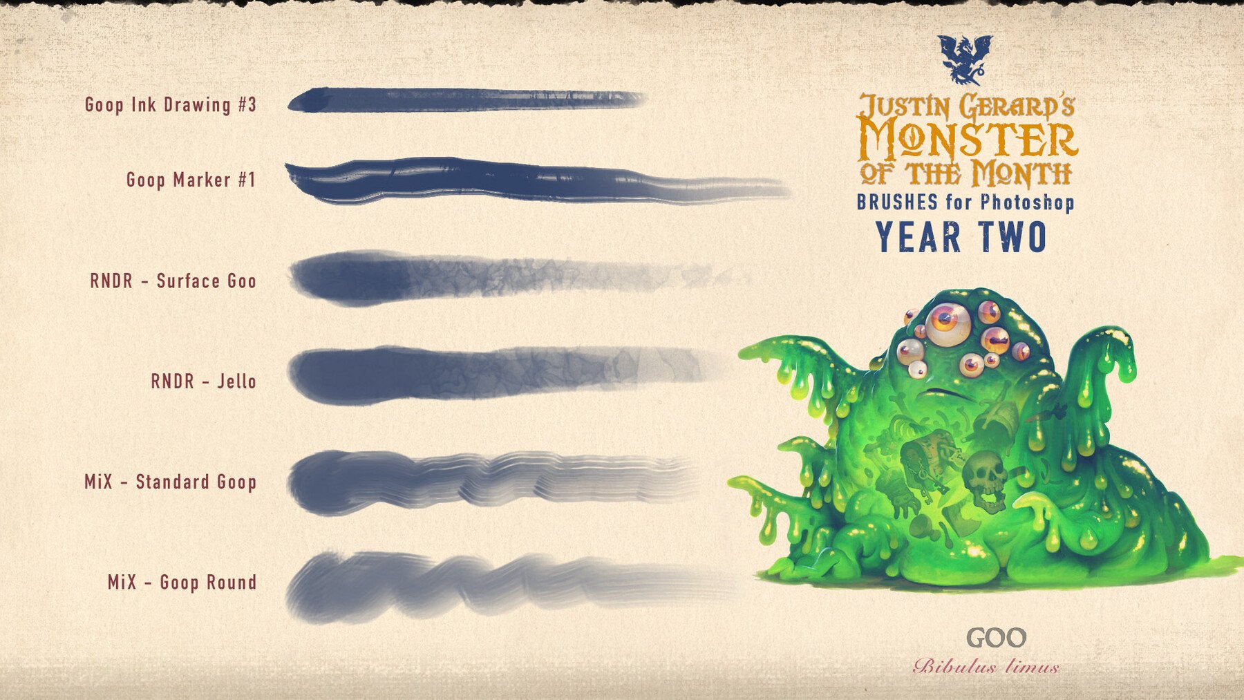 100款颗粒噪点水彩水墨素描绘画效果iPad Procreate&PS笔刷画笔下载 “Monster of the Month – YEAR TWO” Brushes by Justin Gerard 笔刷资源 sucaiwan.com