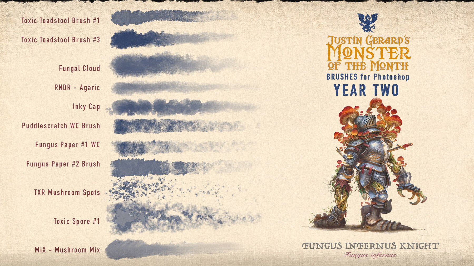 100款颗粒噪点水彩水墨素描绘画效果iPad Procreate&PS笔刷画笔下载 “Monster of the Month – YEAR TWO” Brushes by Justin Gerard 笔刷资源 sucaiwan.com