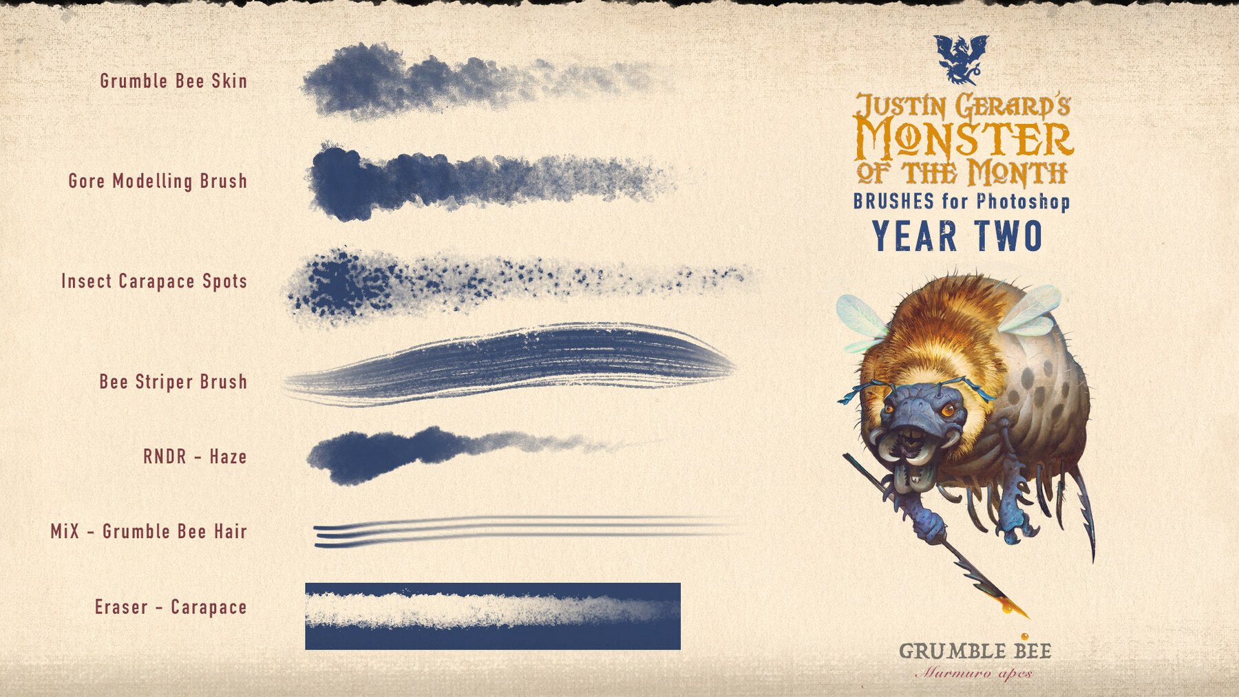 100款颗粒噪点水彩水墨素描绘画效果iPad Procreate&PS笔刷画笔下载 “Monster of the Month – YEAR TWO” Brushes by Justin Gerard 笔刷资源 sucaiwan.com