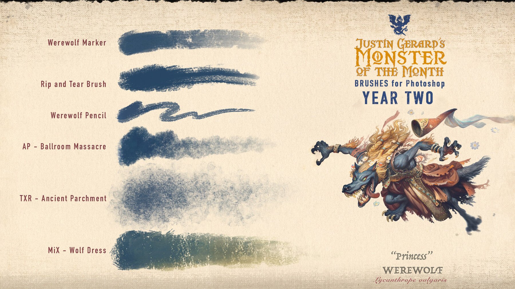 100款颗粒噪点水彩水墨素描绘画效果iPad Procreate&PS笔刷画笔下载 “Monster of the Month – YEAR TWO” Brushes by Justin Gerard 笔刷资源 sucaiwan.com