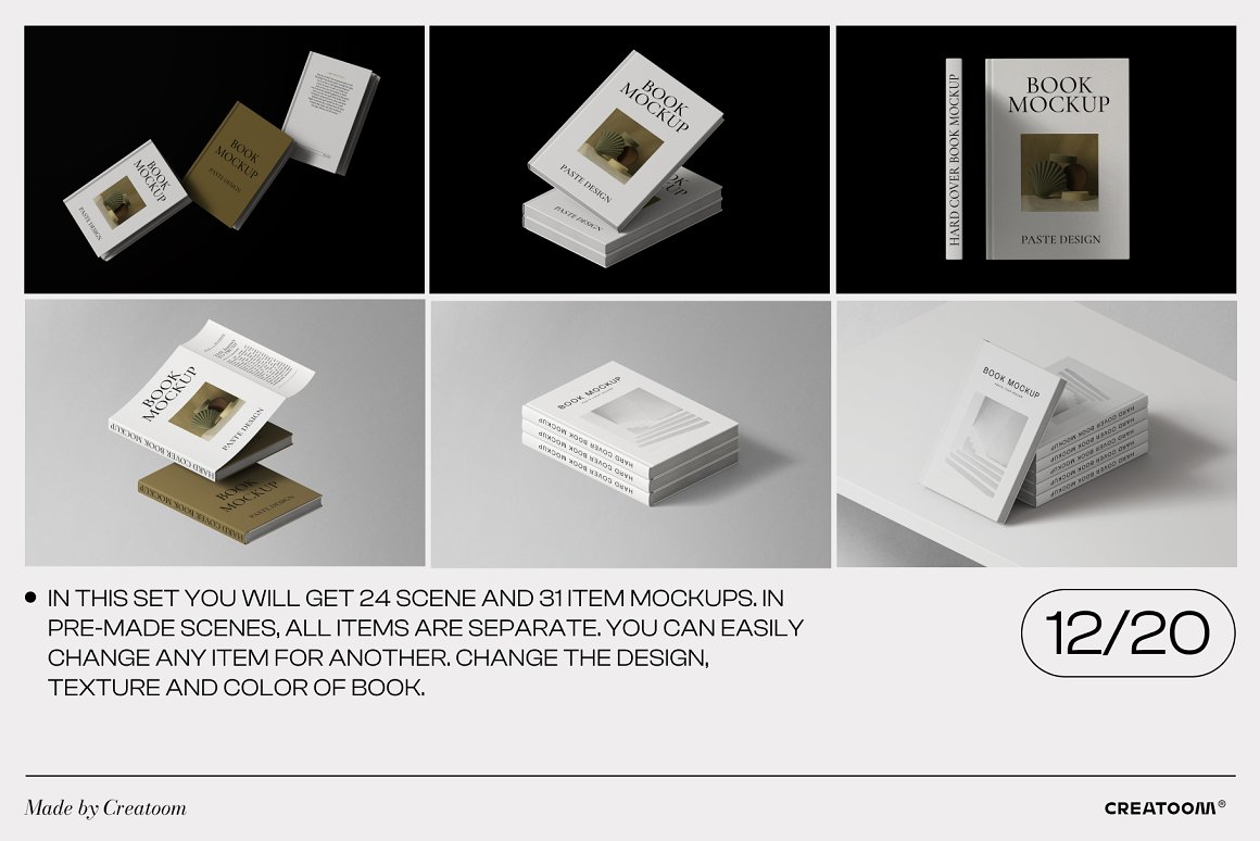 Creatoom 55个侘寂风极简精装书籍画册封面设计作品贴图场景PSD样机素材 55 book mockups 样机素材 第4张-素材湾丨精选海外优质设计素材资源 Creatoom 55个侘寂风极简精装书籍画册封面设计作品贴图场景PSD样机素材 55 book mockups 样机素材 sucaiwan.com