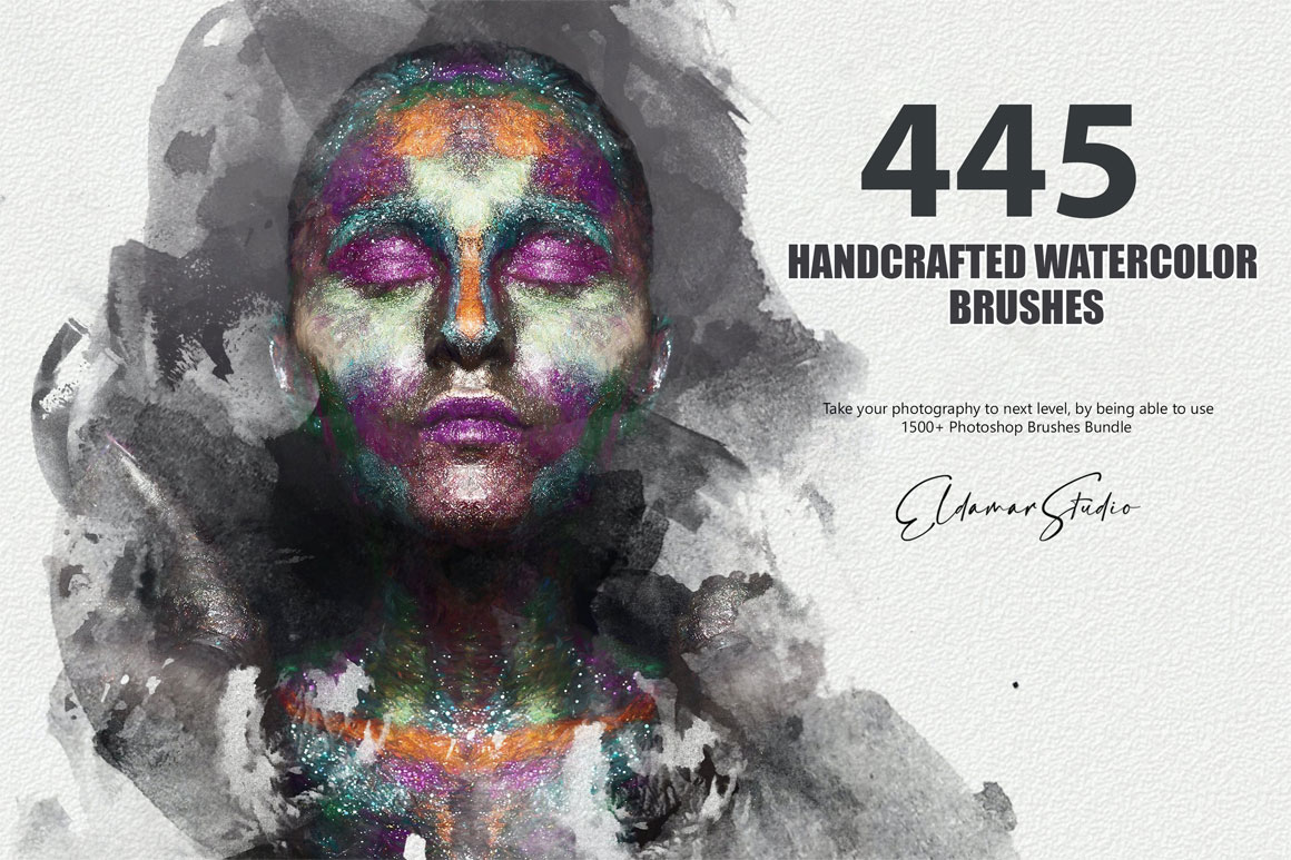 445个新潮大胆中国风绘画飞溅水彩笔触美感海报封面PS笔刷 Handcrafted Watercolor Brushes 笔刷资源 sucaiwan.com