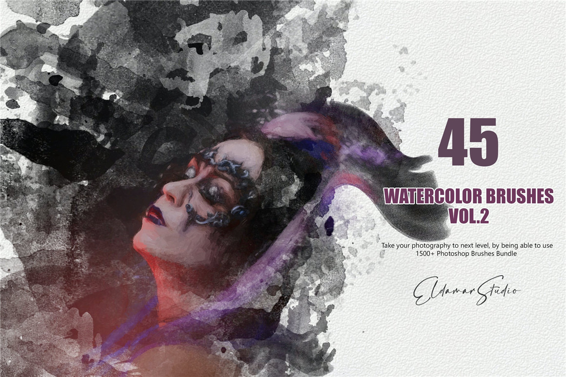445个新潮大胆中国风绘画飞溅水彩笔触美感海报封面PS笔刷 Handcrafted Watercolor Brushes 笔刷资源 sucaiwan.com