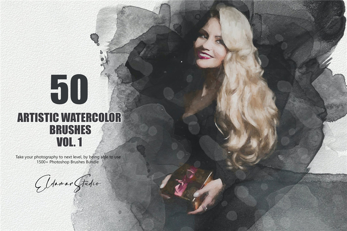 445个新潮大胆中国风绘画飞溅水彩笔触美感海报封面PS笔刷 Handcrafted Watercolor Brushes 笔刷资源 sucaiwan.com