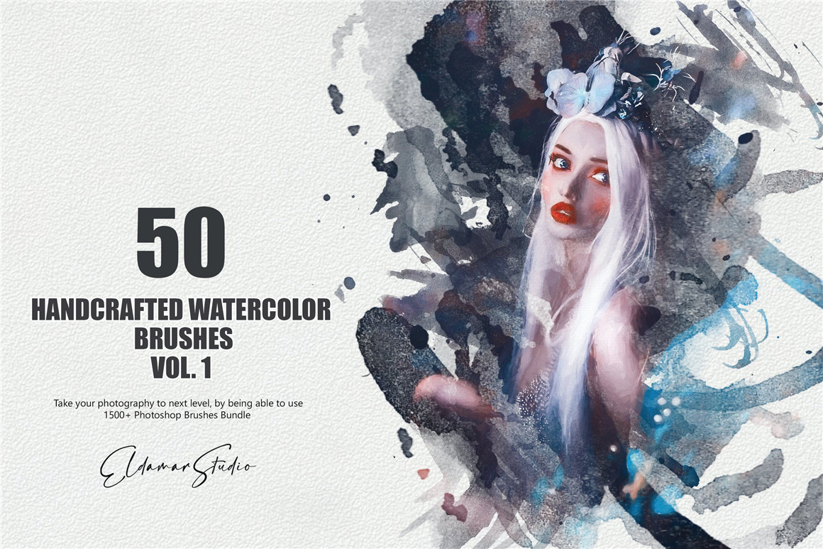 445个新潮大胆中国风绘画飞溅水彩笔触美感海报封面PS笔刷 Handcrafted Watercolor Brushes 笔刷资源 sucaiwan.com