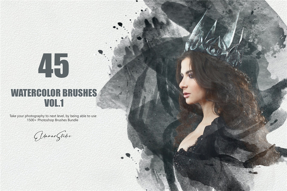 445个新潮大胆中国风绘画飞溅水彩笔触美感海报封面PS笔刷 Handcrafted Watercolor Brushes 笔刷资源 sucaiwan.com