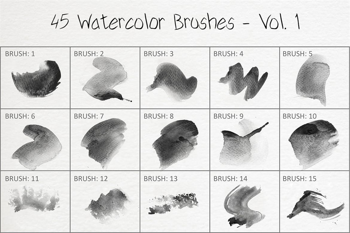 445个新潮大胆中国风绘画飞溅水彩笔触美感海报封面PS笔刷 Handcrafted Watercolor Brushes 笔刷资源 sucaiwan.com