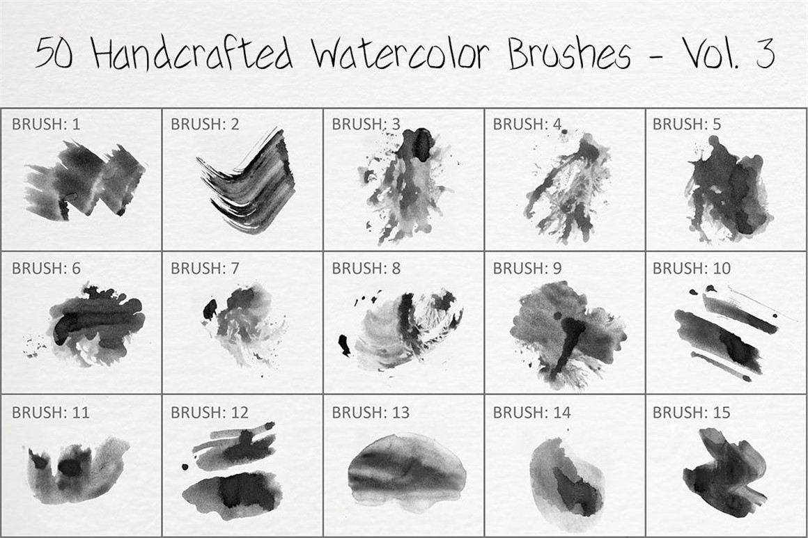 445个新潮大胆中国风绘画飞溅水彩笔触美感海报封面PS笔刷 Handcrafted Watercolor Brushes 笔刷资源 sucaiwan.com