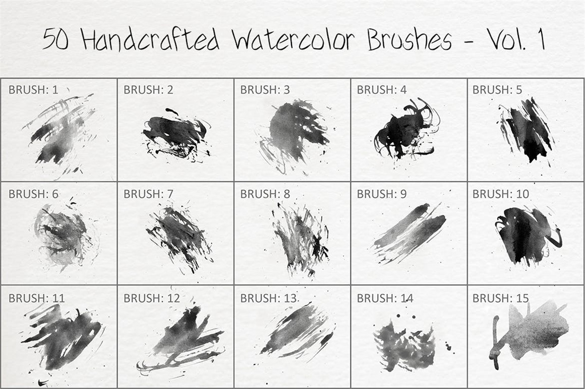 445个新潮大胆中国风绘画飞溅水彩笔触美感海报封面PS笔刷 Handcrafted Watercolor Brushes 笔刷资源 sucaiwan.com