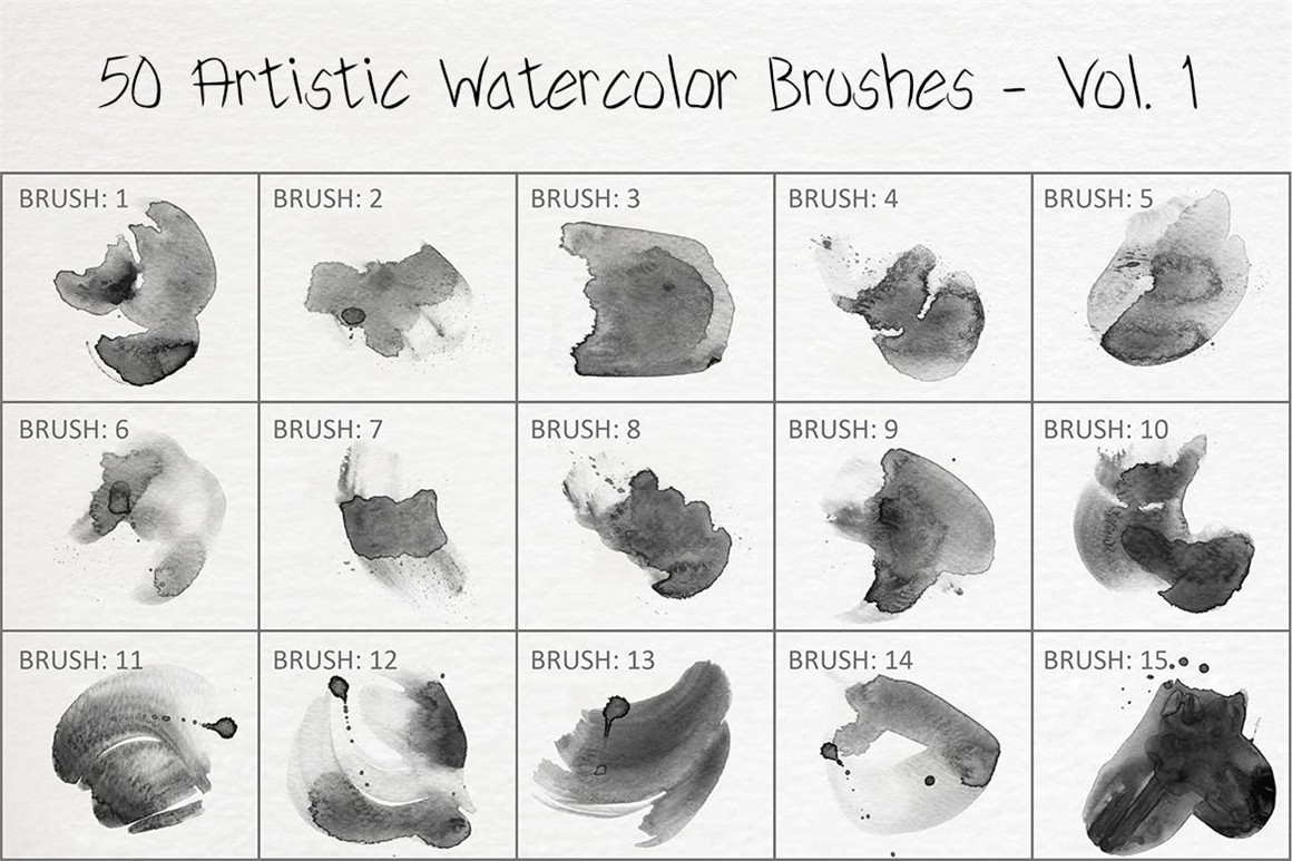445个新潮大胆中国风绘画飞溅水彩笔触美感海报封面PS笔刷 Handcrafted Watercolor Brushes 笔刷资源 sucaiwan.com