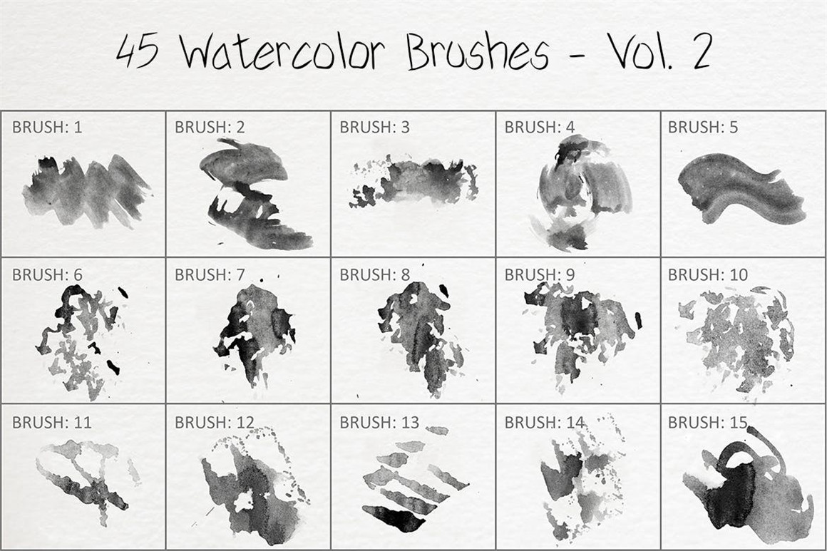 445个新潮大胆中国风绘画飞溅水彩笔触美感海报封面PS笔刷 Handcrafted Watercolor Brushes 笔刷资源 sucaiwan.com