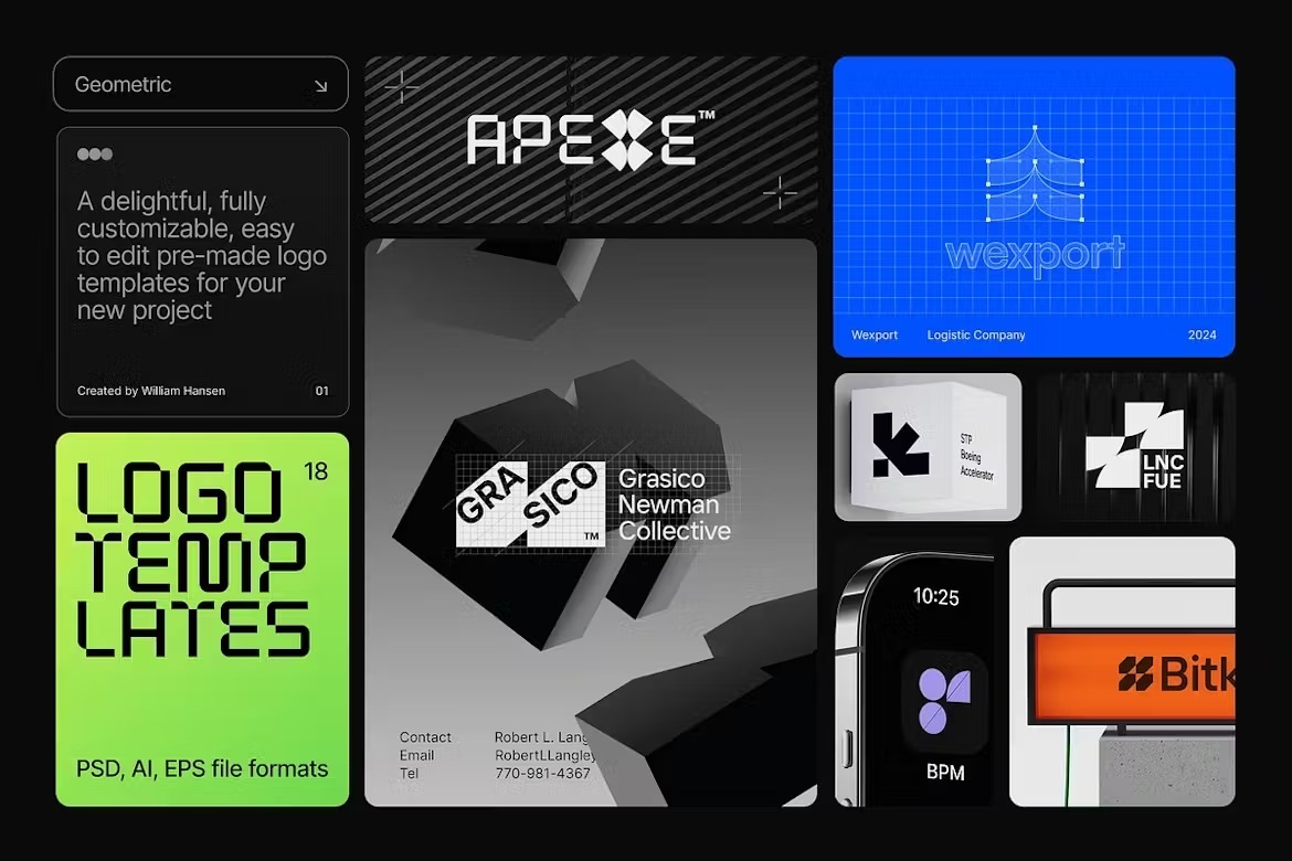 18款时尚品牌公司企业徽标标识标志几何LOGO设计PSAI格式模板素材 Geometric Logo Kit 图片素材 第1张-素材湾丨精选海外优质设计素材资源 18款时尚品牌公司企业徽标标识标志几何LOGO设计PSAI格式模板素材 Geometric Logo Kit 图片素材 sucaiwan.com