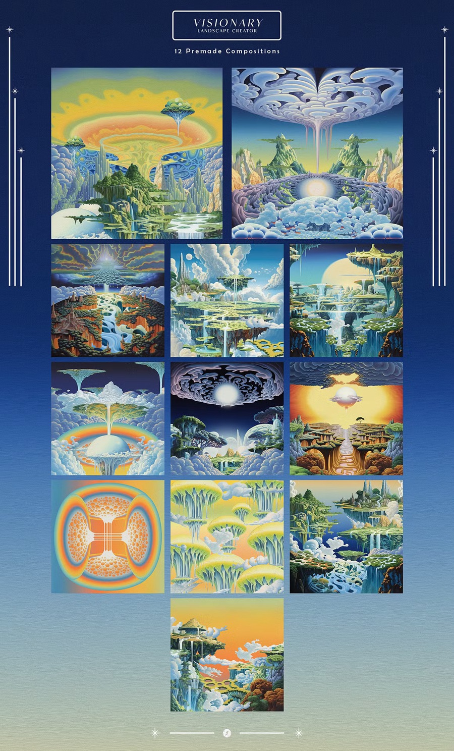 复古超现实主义奇幻悬浮瀑布浮岛抽象艺术梦幻油画背景图片设计素材 Visonary Landscape Creator 图片素材 sucaiwan.com