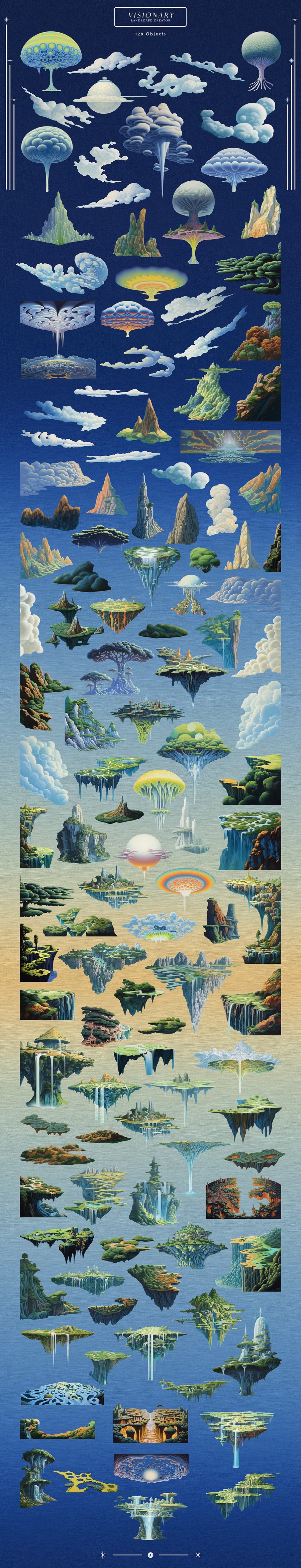 复古超现实主义奇幻悬浮瀑布浮岛抽象艺术梦幻油画背景图片设计素材 Visonary Landscape Creator 图片素材 sucaiwan.com