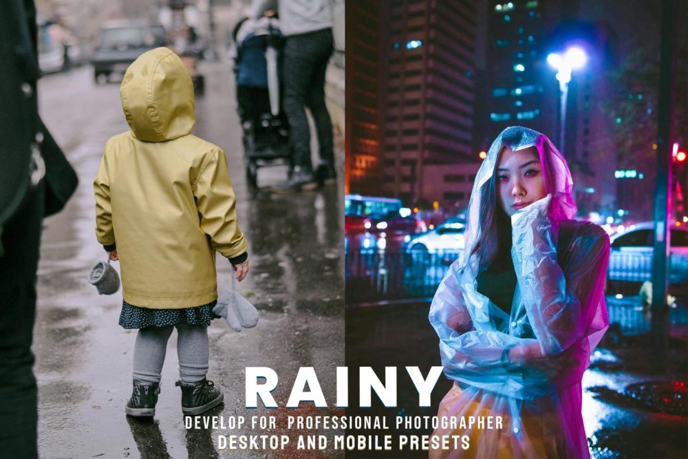 时尚美学雨天街拍摄影照片调色Lightroom预设 Rainy – Desktop and Mobile Presets 插件预设 sucaiwan.com