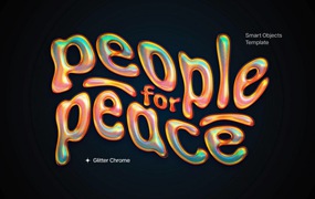 复古Y2K扭曲全息渐变镀铬金属质感文本标题LOGO设计PS特效样机模板 Glitter Chrome Mockup Template
