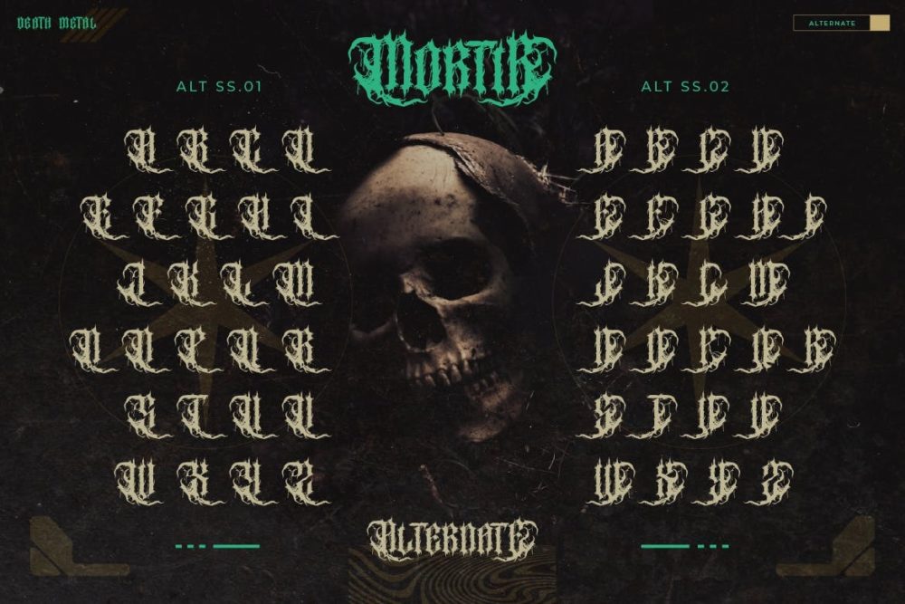时尚死亡金属音乐会海报品牌徽标设计装饰英文字体安装包 Mortir 设计素材 sucaiwan.com