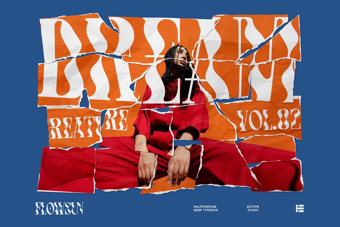 时尚品牌杂志海报设计迷幻衬线英文字体安装包 Flowsun Psychchedelic Serif Font 设计素材 sucaiwan.com