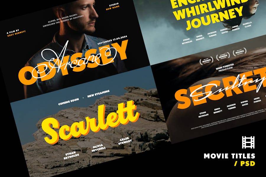 4款创意电影影片视频海报标题设计PSD分层源文件素材 Video & Movie Titles Templates 图片素材 第1张-素材湾丨精选海外优质设计素材资源 4款创意电影影片视频海报标题设计PSD分层源文件素材 Video & Movie Titles Templates 图片素材 sucaiwan.com