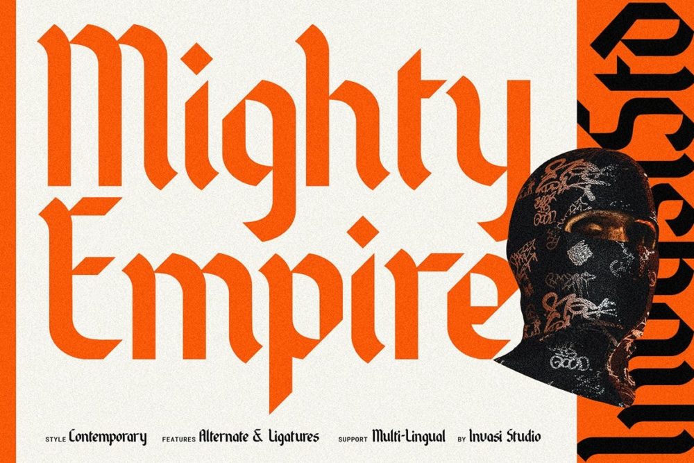 时尚复古品牌海报徽标设计无衬线英文字体安装包 Mighty Empire – Modern Blackletter 设计素材 sucaiwan.com