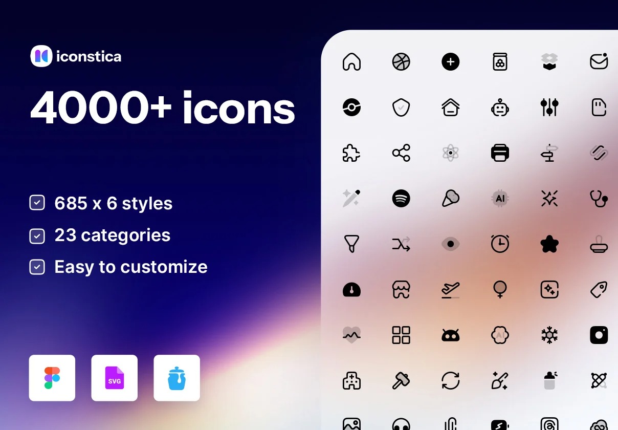 4000+款精美APP网站界面设计矢量线稿图标Icons设计素材 Iconstica Icon Pack – 4000+ Icons Set 图标素材 sucaiwan.com