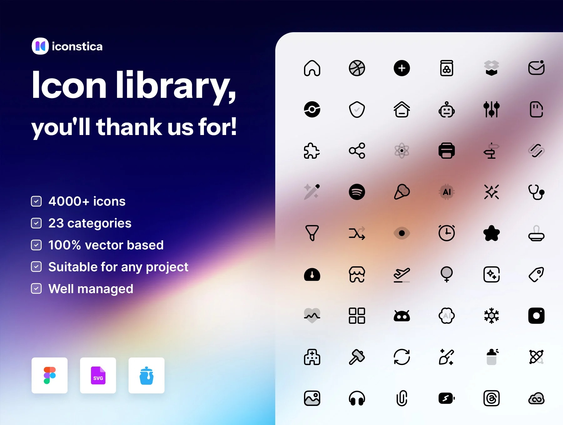4000+款精美APP网站界面设计矢量线稿图标Icons设计素材 Iconstica Icon Pack – 4000+ Icons Set 图标素材 sucaiwan.com