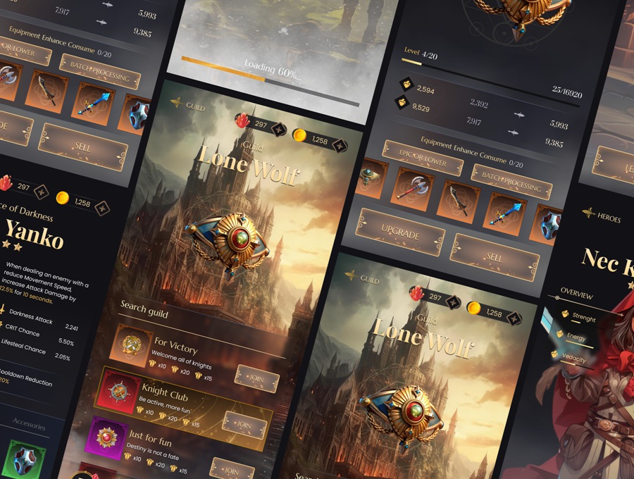 58屏复古手机版中世纪骑士英雄召唤游戏APP用户界面设计Figma模板素材 Knight of Valheim GUI Kit APP UI 第3张-素材湾丨精选海外优质设计素材资源 58屏复古手机版中世纪骑士英雄召唤游戏APP用户界面设计Figma模板素材 Knight of Valheim GUI Kit APP UI sucaiwan.com