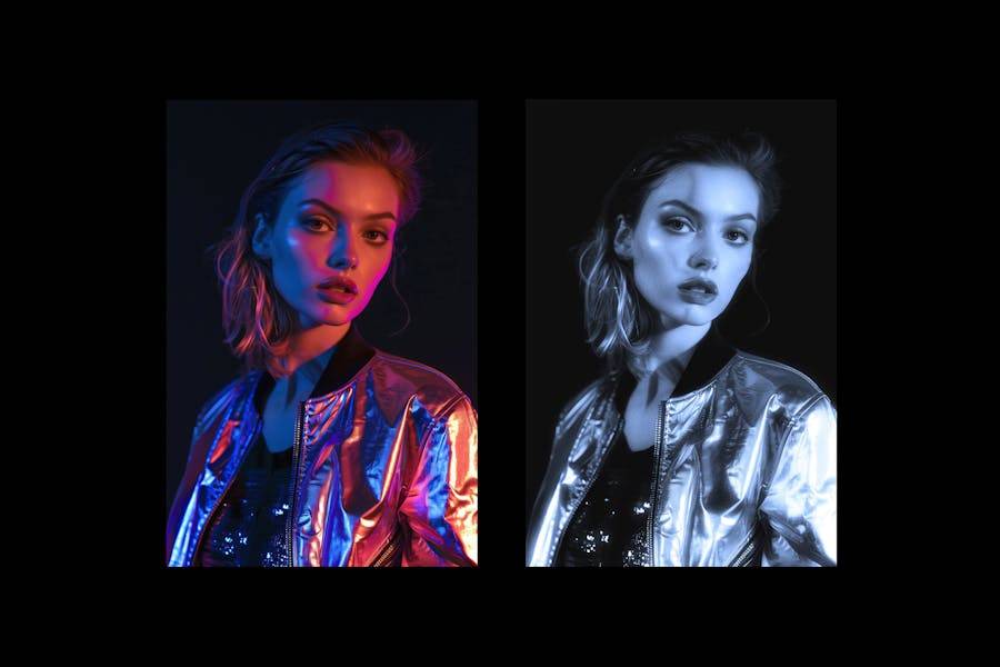 潮流蓝色发光照片效果PS修图特效滤镜插件样机 Blue Glow Photo Effect for Posters 插件预设 sucaiwan.com