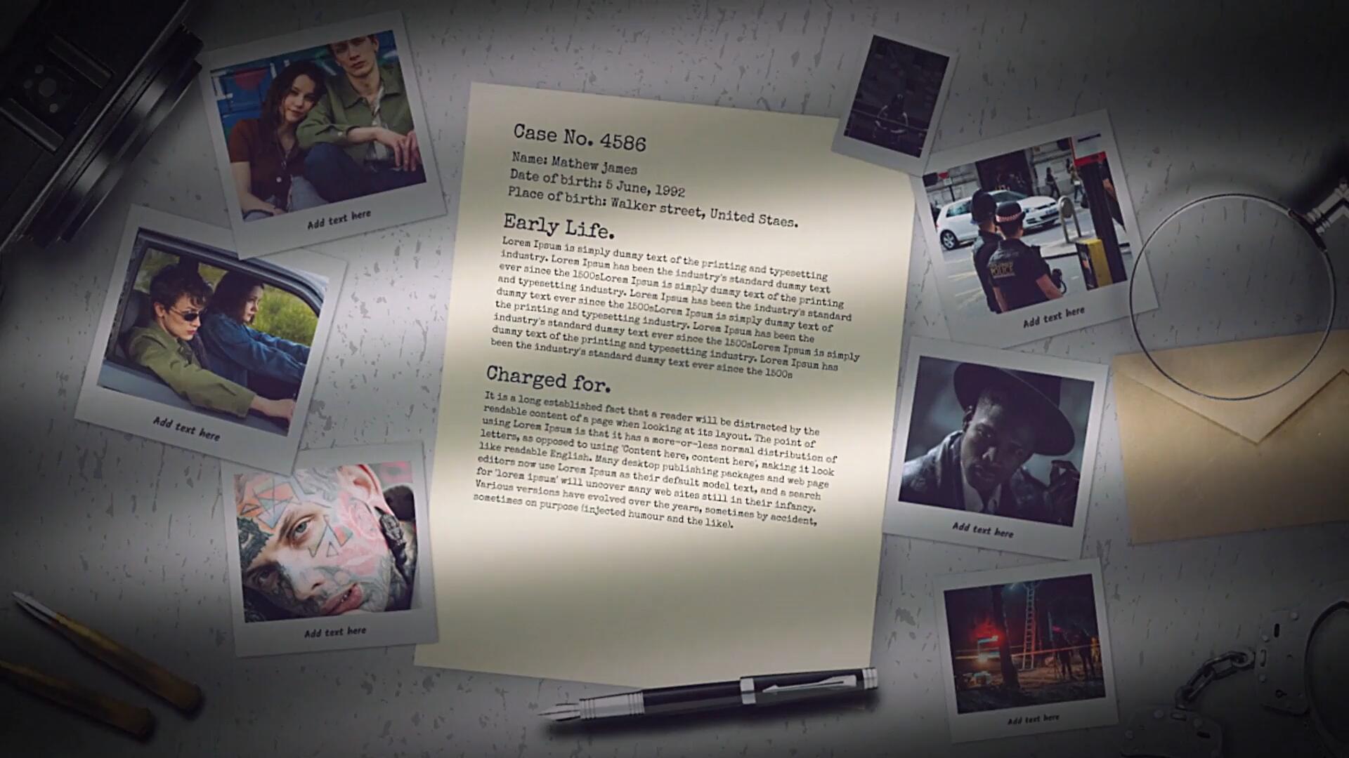 达芬奇模板：老式黑暗悬疑风格侦探历史纸质犯罪照片开场片头模板 , sucaiwan.com