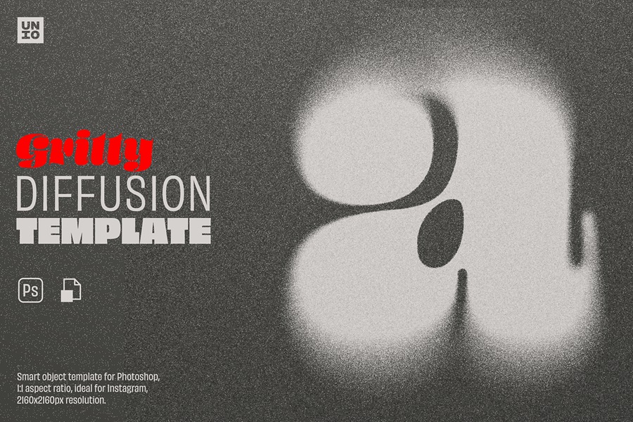 潮流噪点颗粒效果海报标题LOGO设计PS特效滤镜插件样机模板素材 Gritty Diffusion Template 插件预设 sucaiwan.com