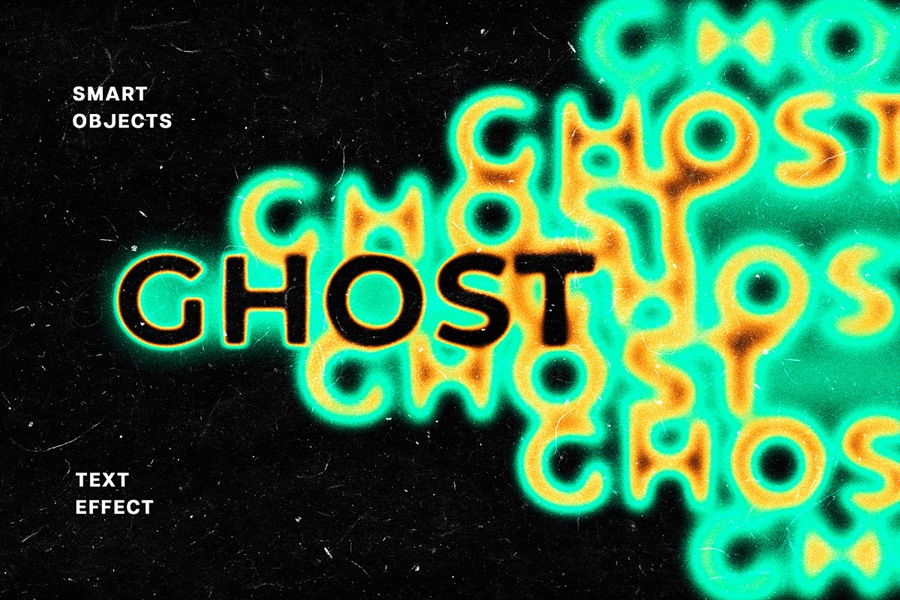 潮流重影复制融化文本标题LOGO效果划痕灰尘纹理PS特效滤镜插件样机模板素材 Ghost Duplication Melting Text Effect 插件预设 sucaiwan.com