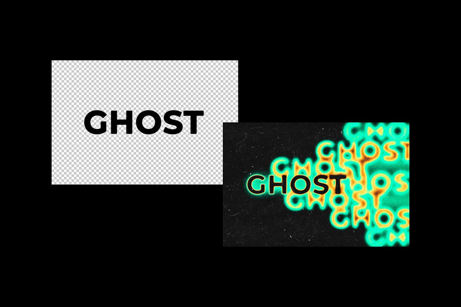 潮流重影复制融化文本标题LOGO效果划痕灰尘纹理PS特效滤镜插件样机模板素材 Ghost Duplication Melting Text Effect 插件预设 sucaiwan.com