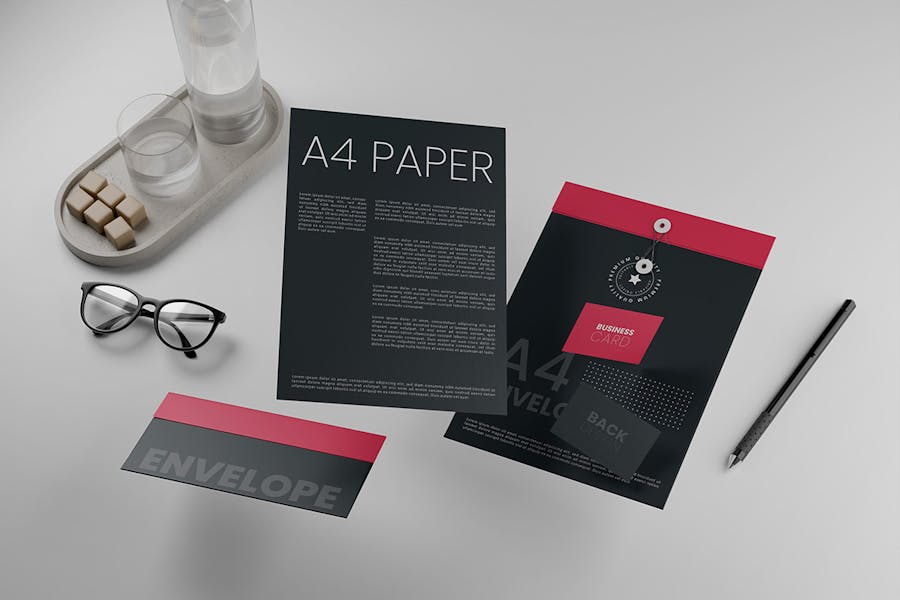 6款逼真品牌VI设计办公文具信纸信封名片展示效果图PS智能贴图样机模板 Stationery Mockup 样机素材 sucaiwan.com