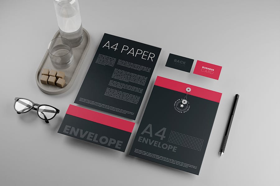 6款逼真品牌VI设计办公文具信纸信封名片展示效果图PS智能贴图样机模板 Stationery Mockup 样机素材 sucaiwan.com