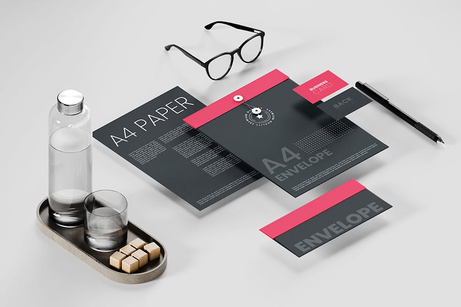 6款逼真品牌VI设计办公文具信纸信封名片展示效果图PS智能贴图样机模板 Stationery Mockup 样机素材 sucaiwan.com