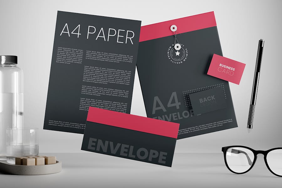 6款逼真品牌VI设计办公文具信纸信封名片展示效果图PS智能贴图样机模板 Stationery Mockup 样机素材 sucaiwan.com