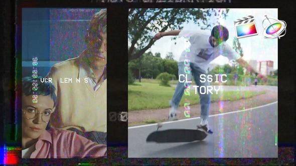 Fcpx插件 9组创意竖版VHS信号故障模拟品牌宣传片短片过渡特效 Vertical And Square VHS Transitions 插件预设 sucaiwan.com