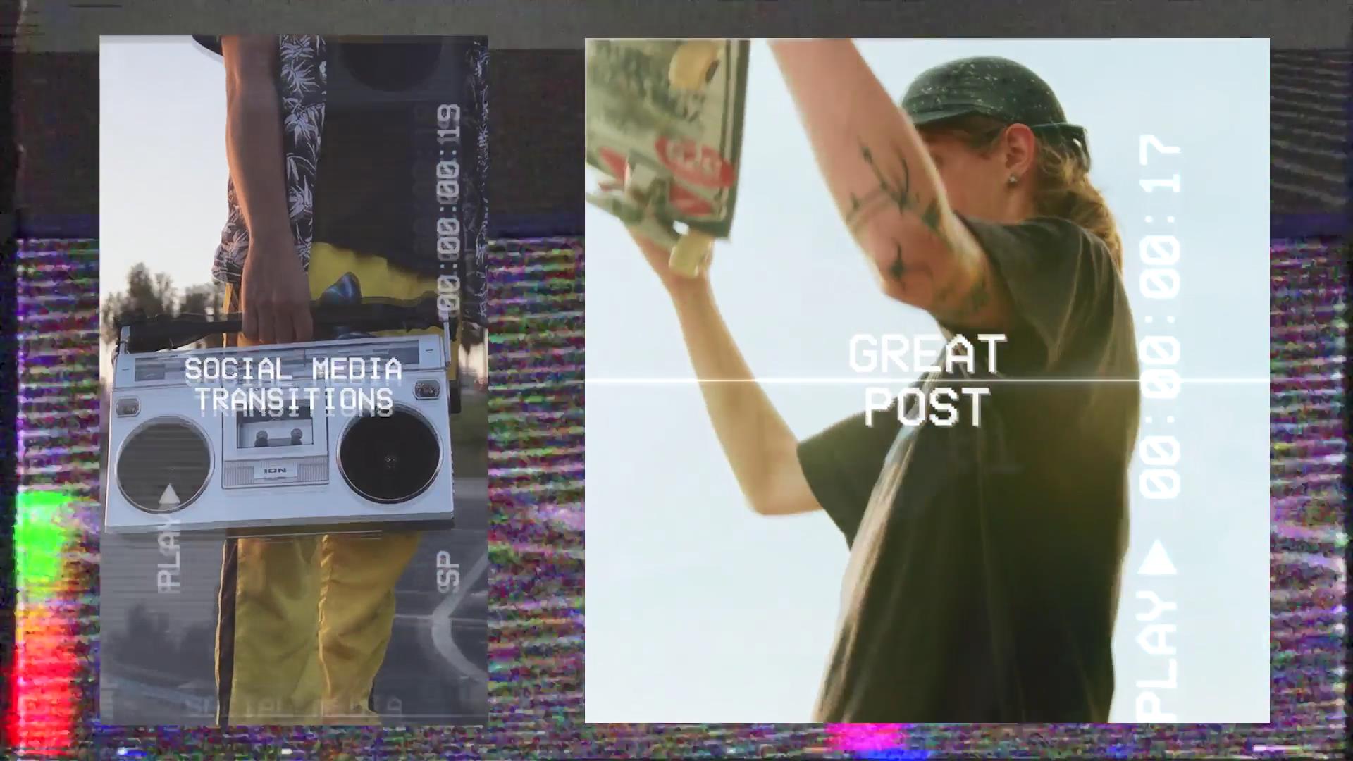 Fcpx插件 9组创意竖版VHS信号故障模拟品牌宣传片短片过渡特效 Vertical And Square VHS Transitions 插件预设 sucaiwan.com