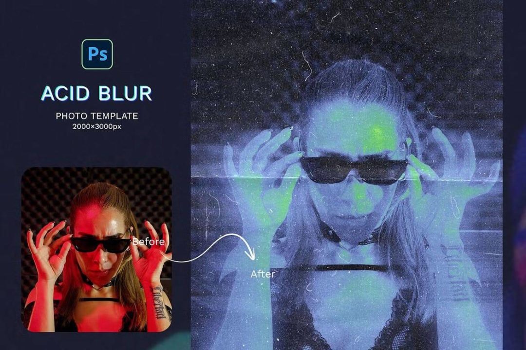 复古做旧灰尘划痕纹理酸性效果人像图片PS特效滤镜插件样机模板 Acid Blur Photo Effect 插件预设 sucaiwan.com