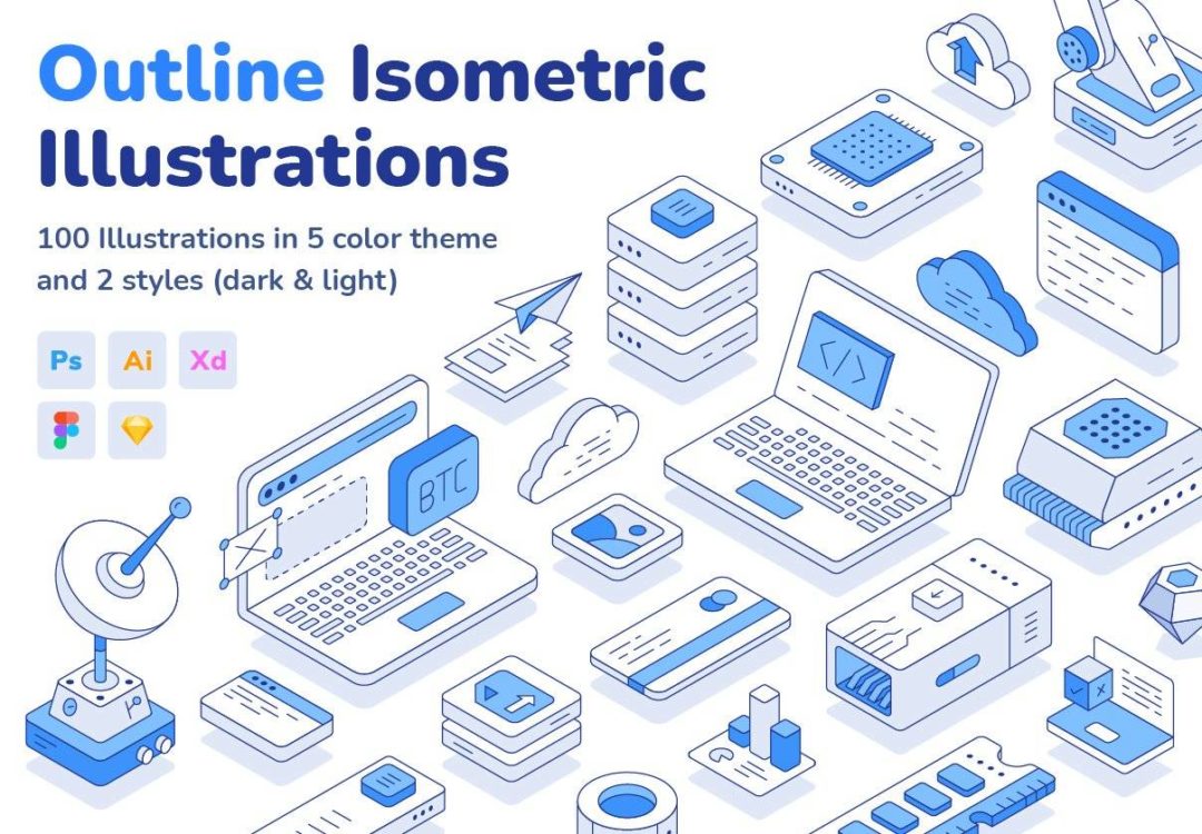 100款现代时尚区块链网络云服务科技等距2.5D插图AI/PS/XD矢量设计素材 Outline isometric illustration set 图片素材 第1张-素材湾丨精选海外优质设计素材资源 100款现代时尚区块链网络云服务科技等距2.5D插图AI/PS/XD矢量设计素材 Outline isometric illustration set 图片素材 sucaiwan.com