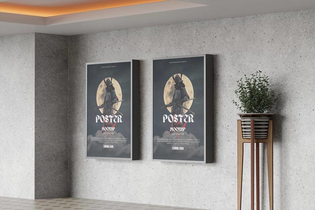 3款逼真海报艺术品挂画设计效果图室内相框展示效果图PSD样机模板 Film Poster Mockup 样机素材 sucaiwan.com