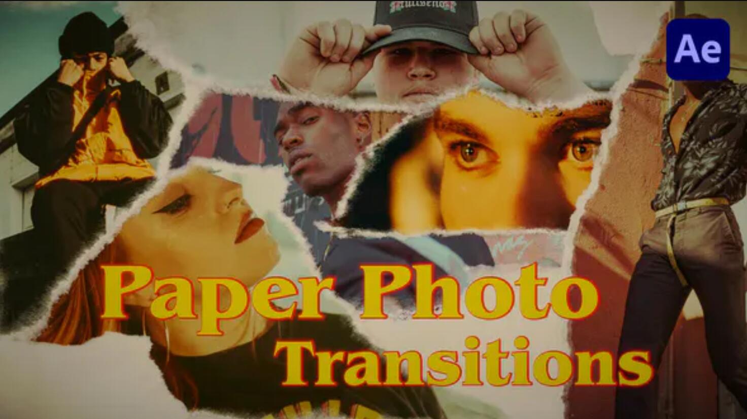 AE模板：复古创意美学撕纸拼贴纸张VLOG片头动画转场过渡模板 , sucaiwan.com