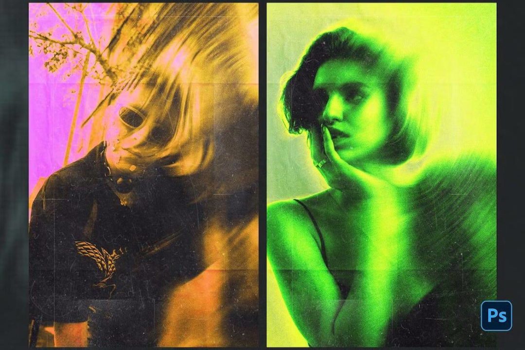 潮流前卫噪点颗粒纹理模糊效果人像图片修图PS特效滤镜插件样机模板 Noisy Blurred Photo Template 插件预设 sucaiwan.com