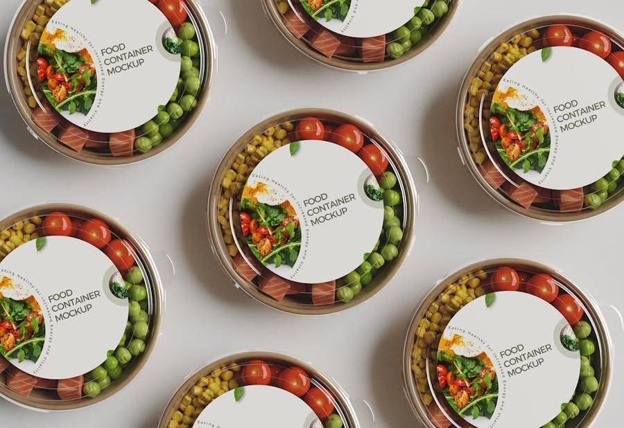 6款逼真食品美食外卖包装盒容器设计Ps展示贴图效果图样机模板 Food Container Mockup 样机素材 sucaiwan.com