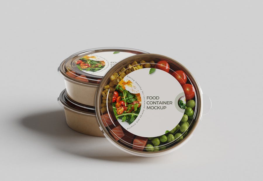 6款逼真食品美食外卖包装盒容器设计Ps展示贴图效果图样机模板 Food Container Mockup 样机素材 sucaiwan.com
