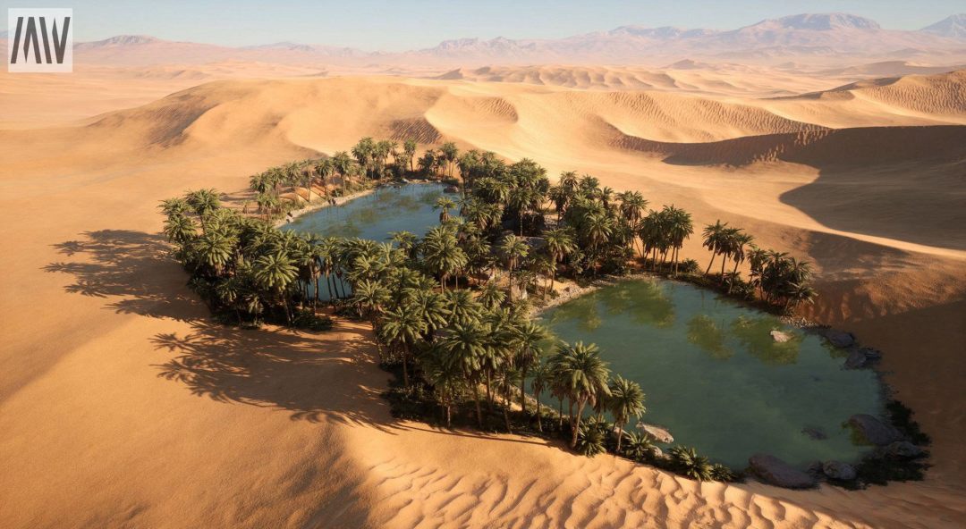 UE素材 沙漠戈壁绿洲椰子棕榈树湖泊场景3D模型素材 Unreal Engine – Dune Desert Landscape 样机素材 sucaiwan.com