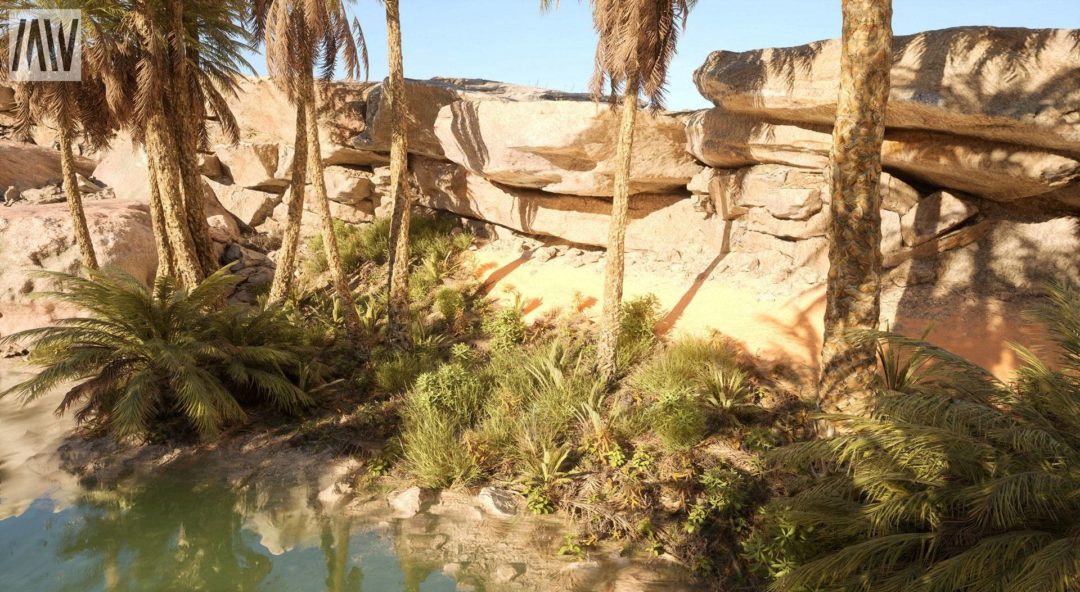 UE素材 沙漠戈壁绿洲椰子棕榈树湖泊场景3D模型素材 Unreal Engine – Dune Desert Landscape 样机素材 sucaiwan.com