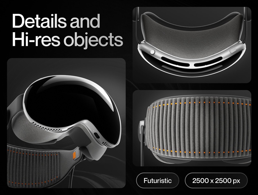 高级苹果头戴式显示设备VR眼镜3D插图图标Icons设计Blender/PNG/FBX格式素材 Apple Vision Pro 图片素材 第6张-素材湾丨精选海外优质设计素材资源 高级苹果头戴式显示设备VR眼镜3D插图图标Icons设计Blender/PNG/FBX格式素材 Apple Vision Pro 图片素材 sucaiwan.com